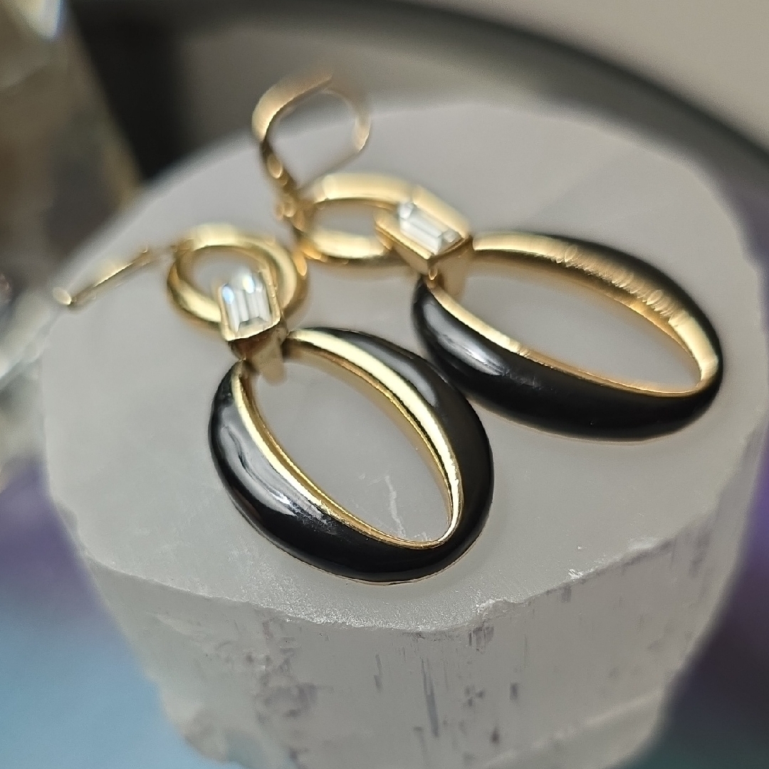 New Anne Klein Gold And Black Oval Earrings